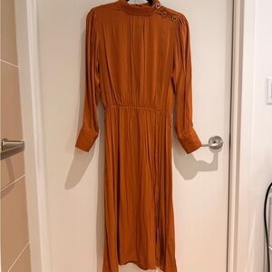 Zara Long-Sleeve Midi Dress in Rust Orange